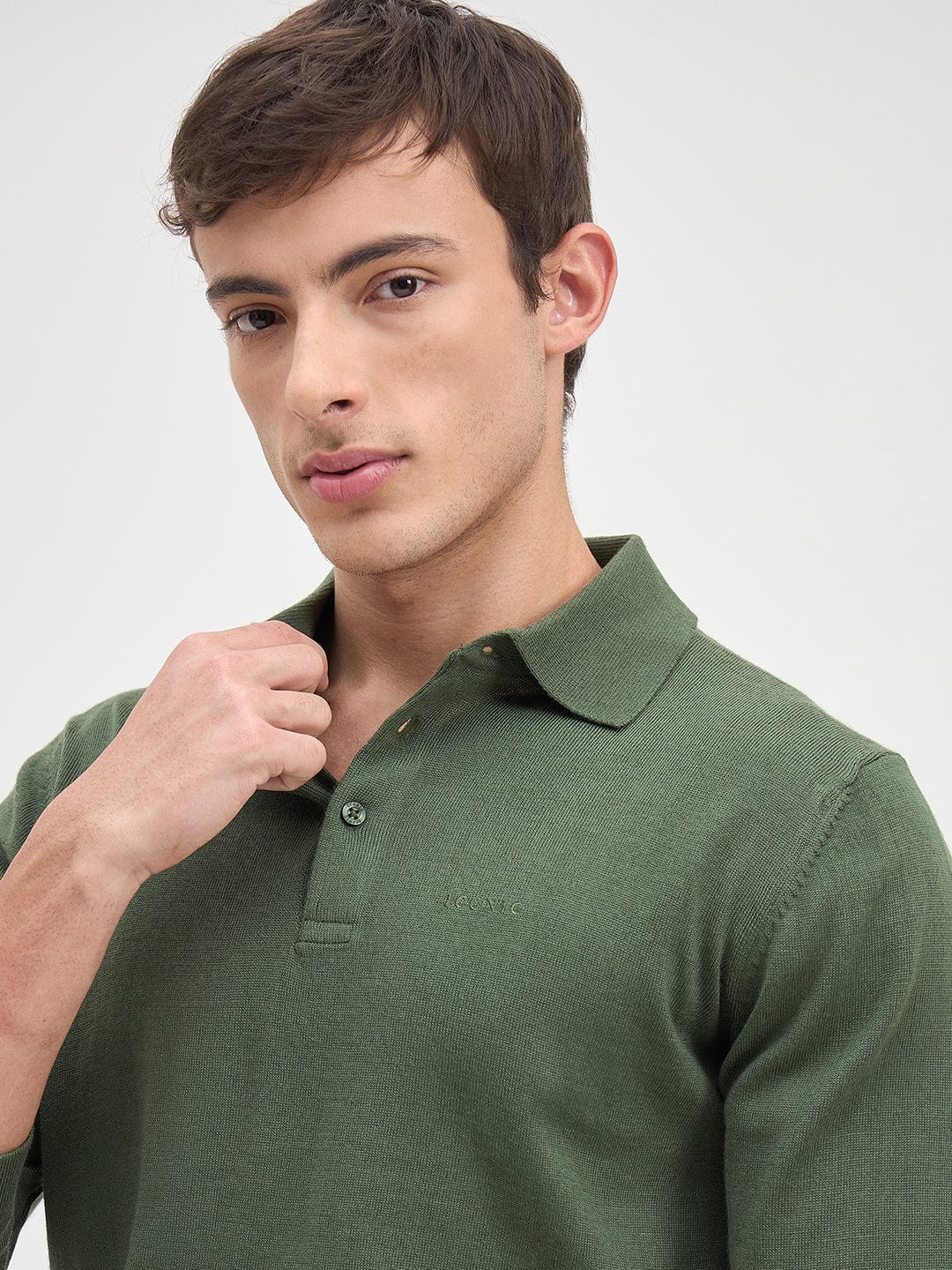 ICONIC Men Green Solid Polo Neck Regular Fit Sweater