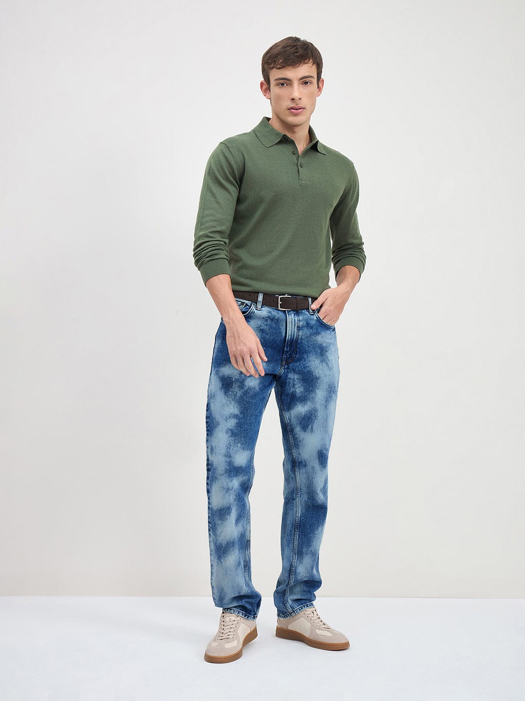 ICONIC Men Green Solid Polo Neck Regular Fit Sweater