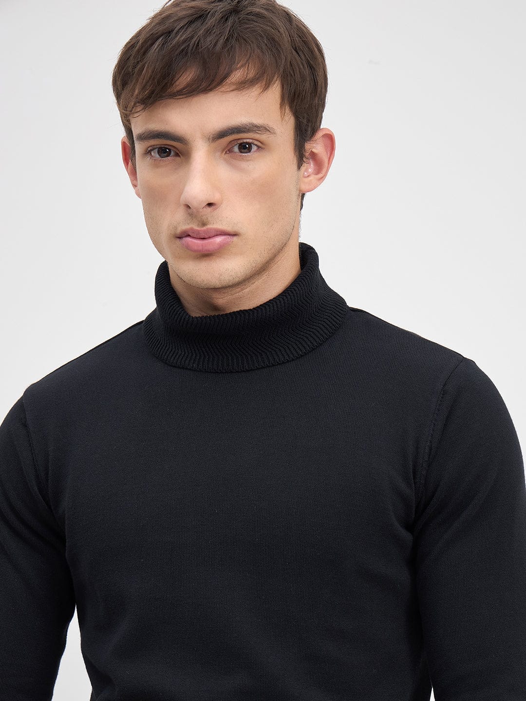 ICONIC Men Jett Black Solid High Neck Regular Fit Sweater