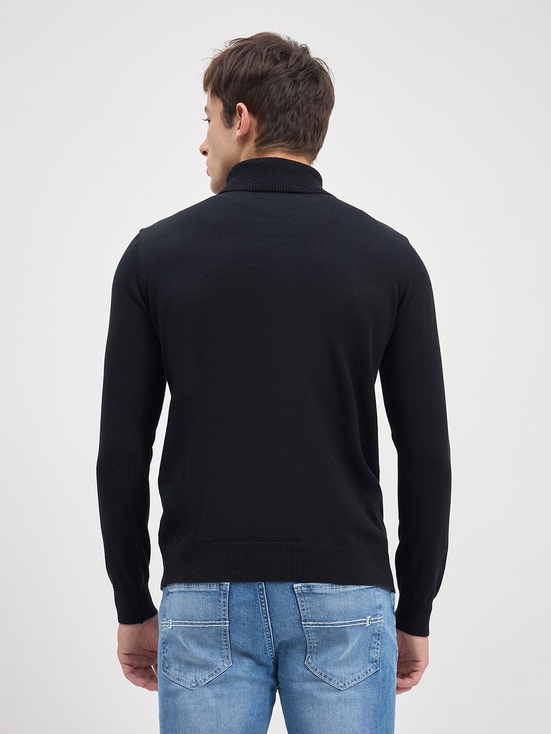 ICONIC Men Jett Black Solid High Neck Regular Fit Sweater