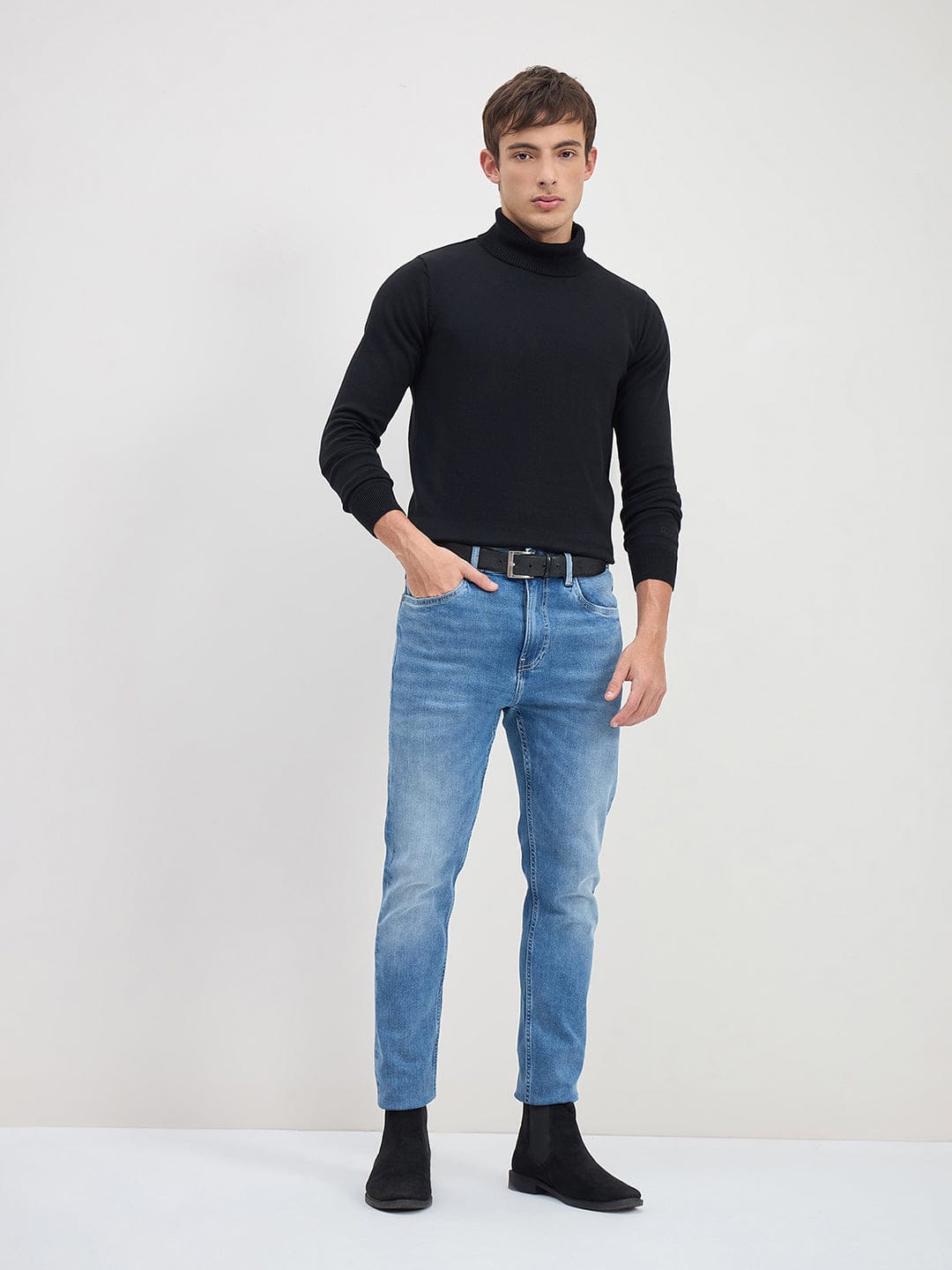 ICONIC Men Jett Black Solid High Neck Regular Fit Sweater