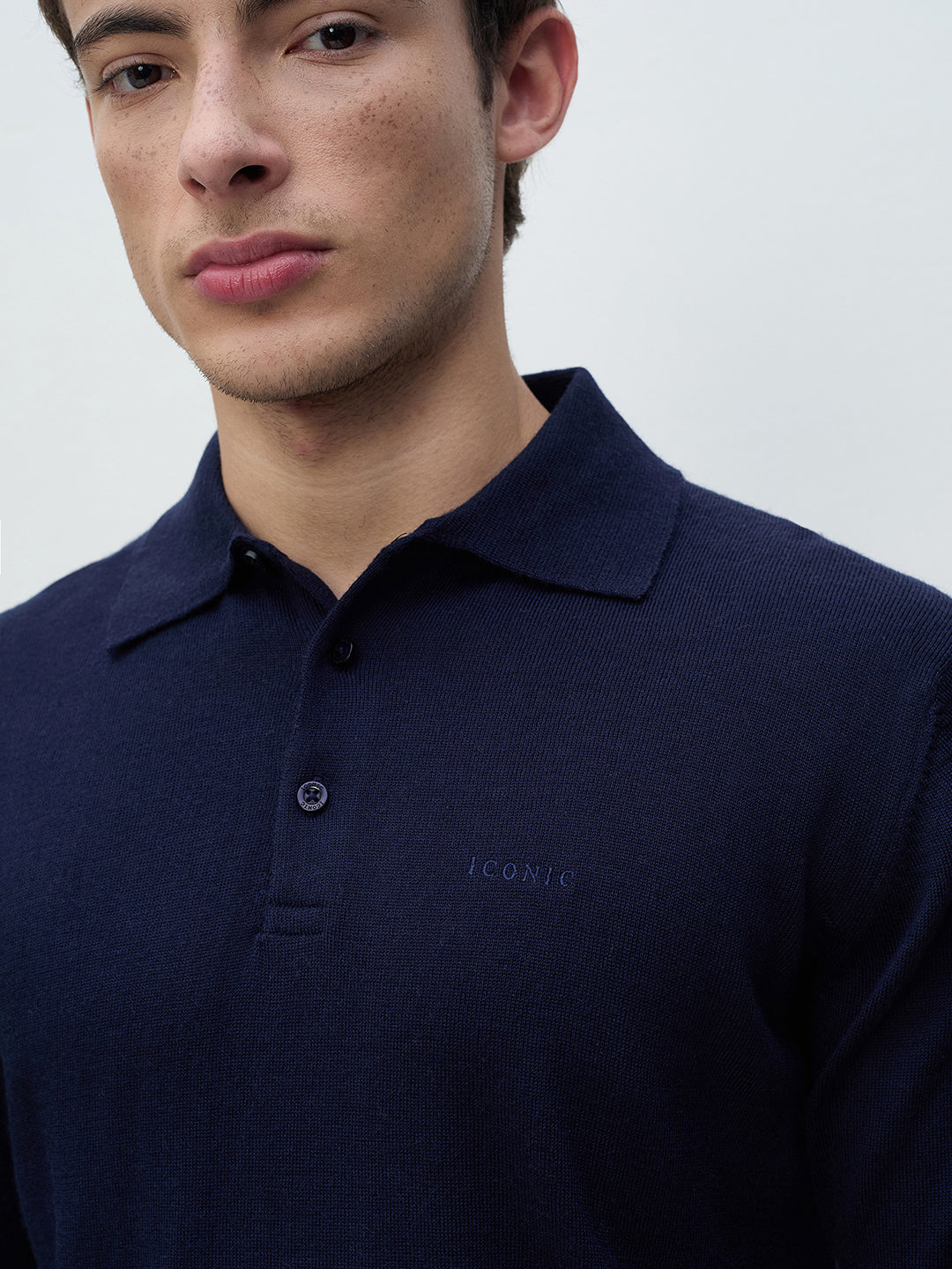 ICONIC Men Navy Blue Regular Fit Sweater