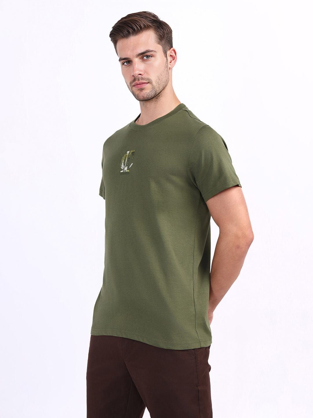 Iconic Men Green Solid Tshirt