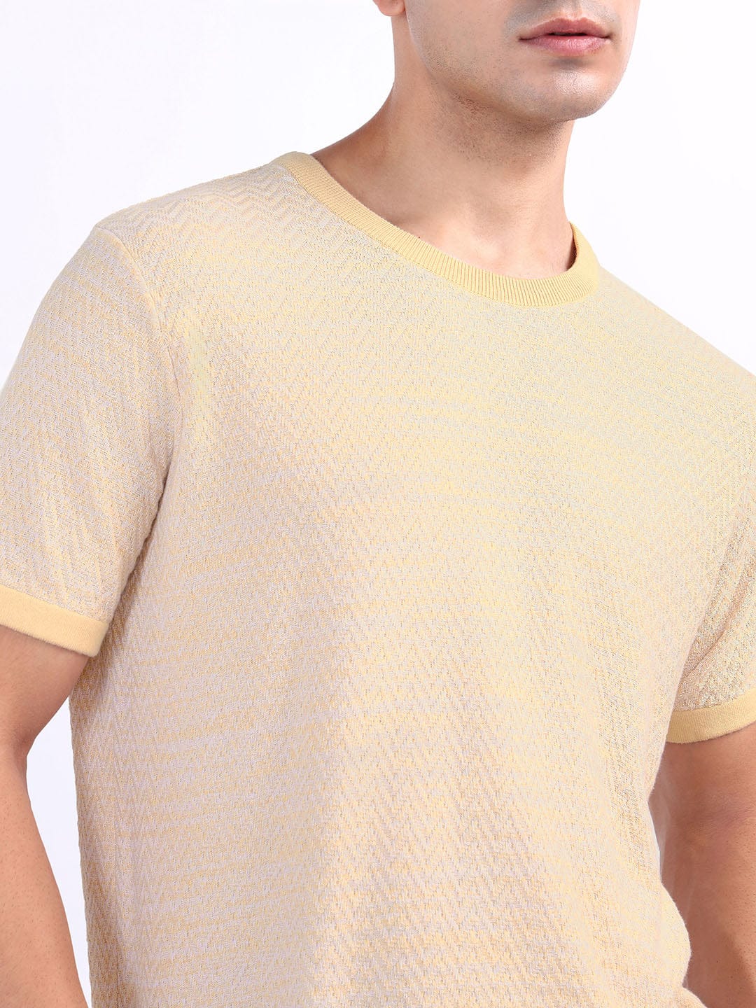 Iconic Men Beige Chevron Crew Neck Tshirt