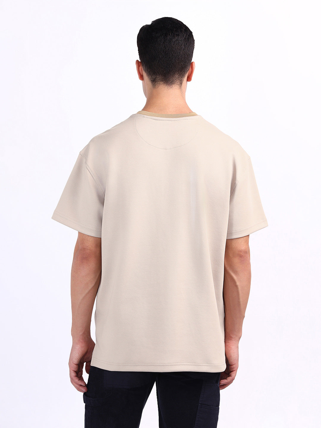 Iconic Men Beige Coloublocked Crew Neck Tshirt