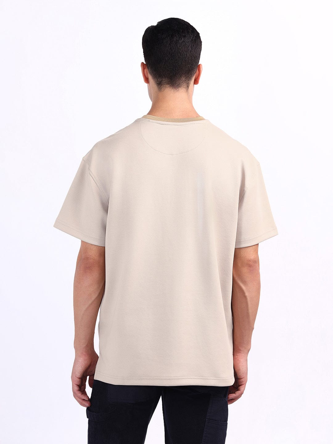 Iconic Men Beige Coloublocked Crew Neck Tshirt