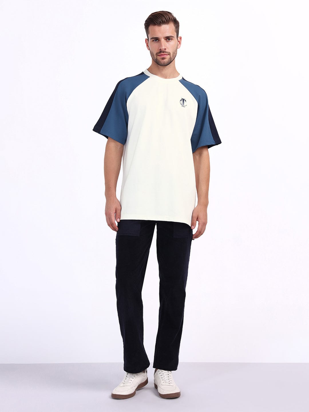 Iconic Men White Coloublocked Crew Neck Tshirt