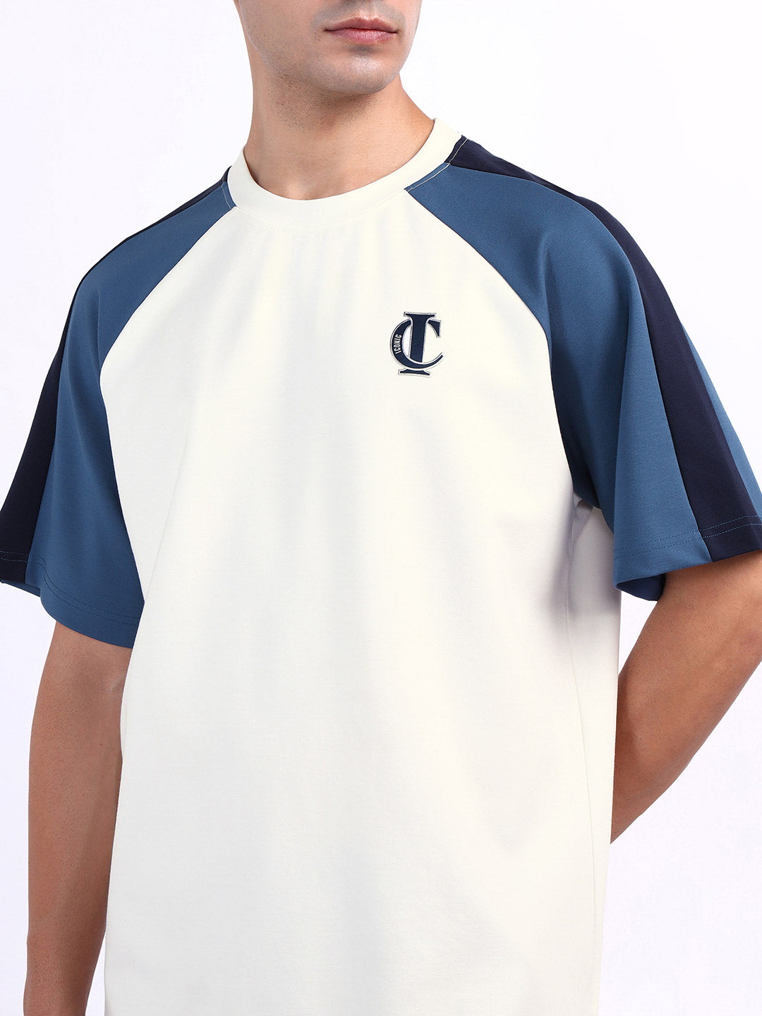 Iconic Men White Coloublocked Crew Neck Tshirt