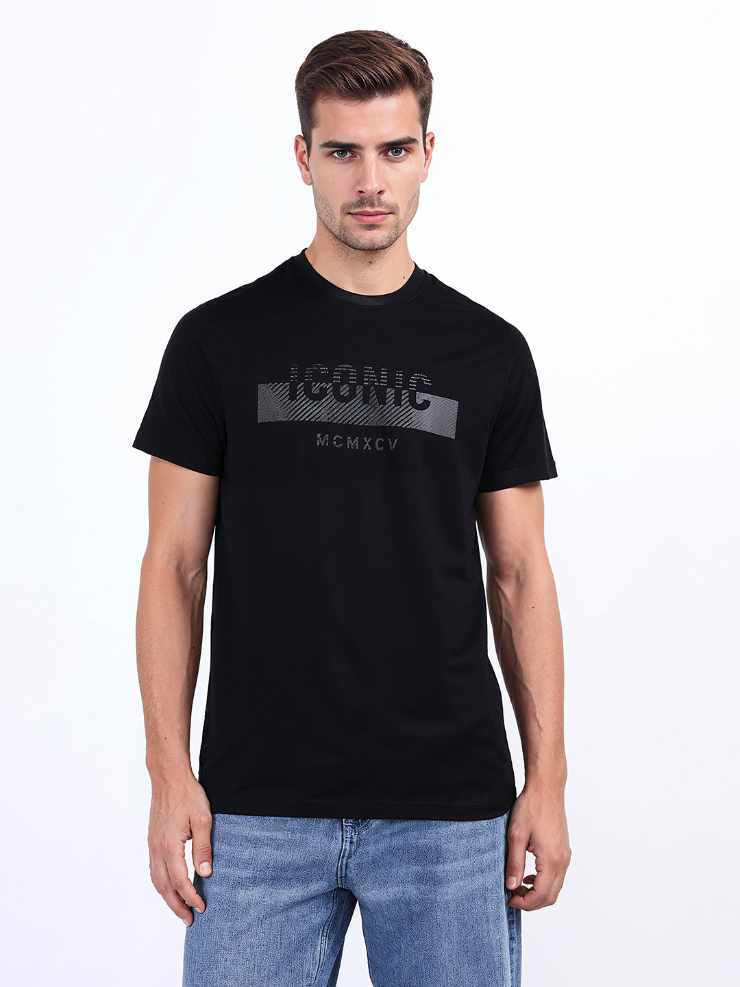 ICONIC Mens Black Logo Round Neck T-Shirt