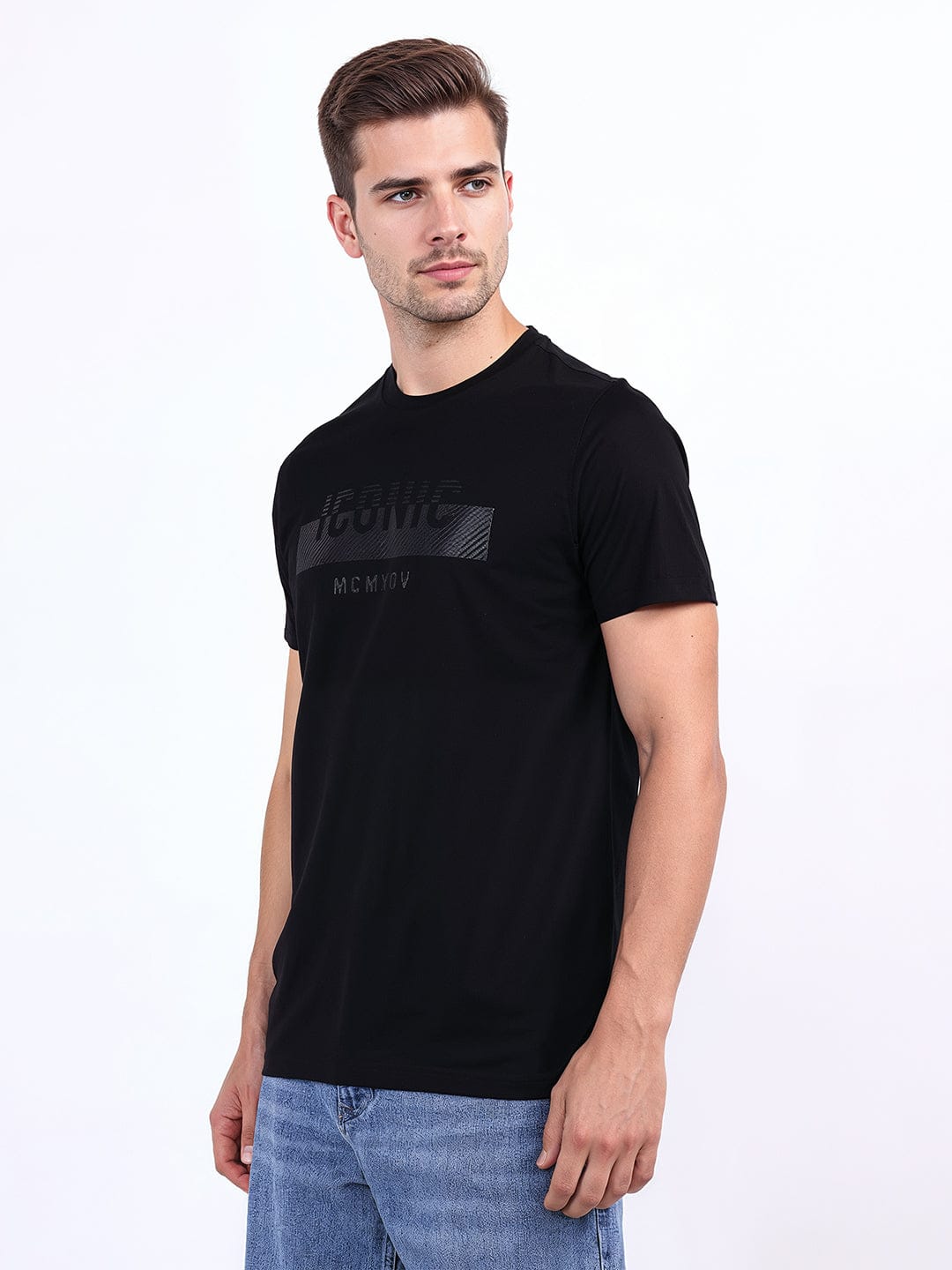 ICONIC Mens Black Logo Round Neck T-Shirt