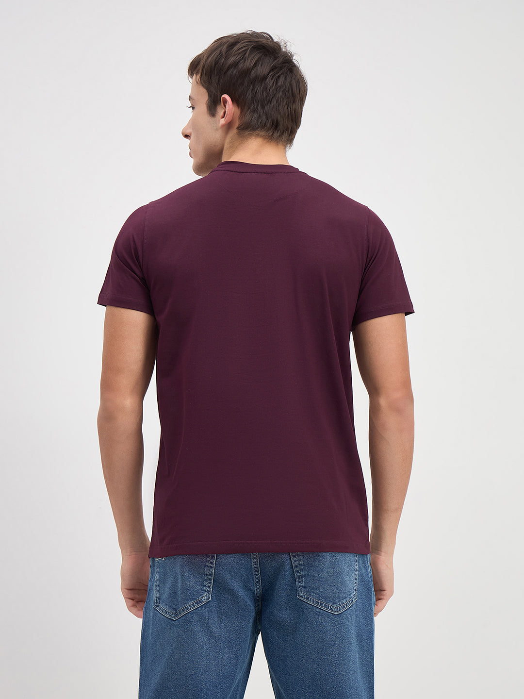 ICONIC Men Wine Logo Crew Neck Regular Fit T-Shirt