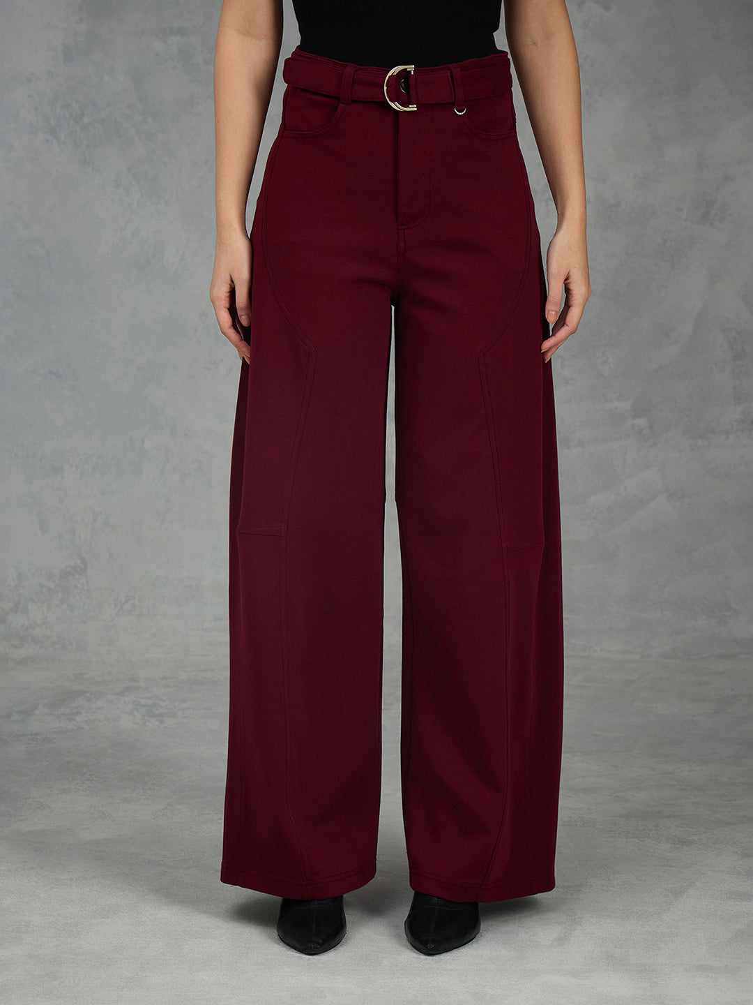 Iconic Women Maroon Solid Pure Cotton Loose Fit Cargo Pant