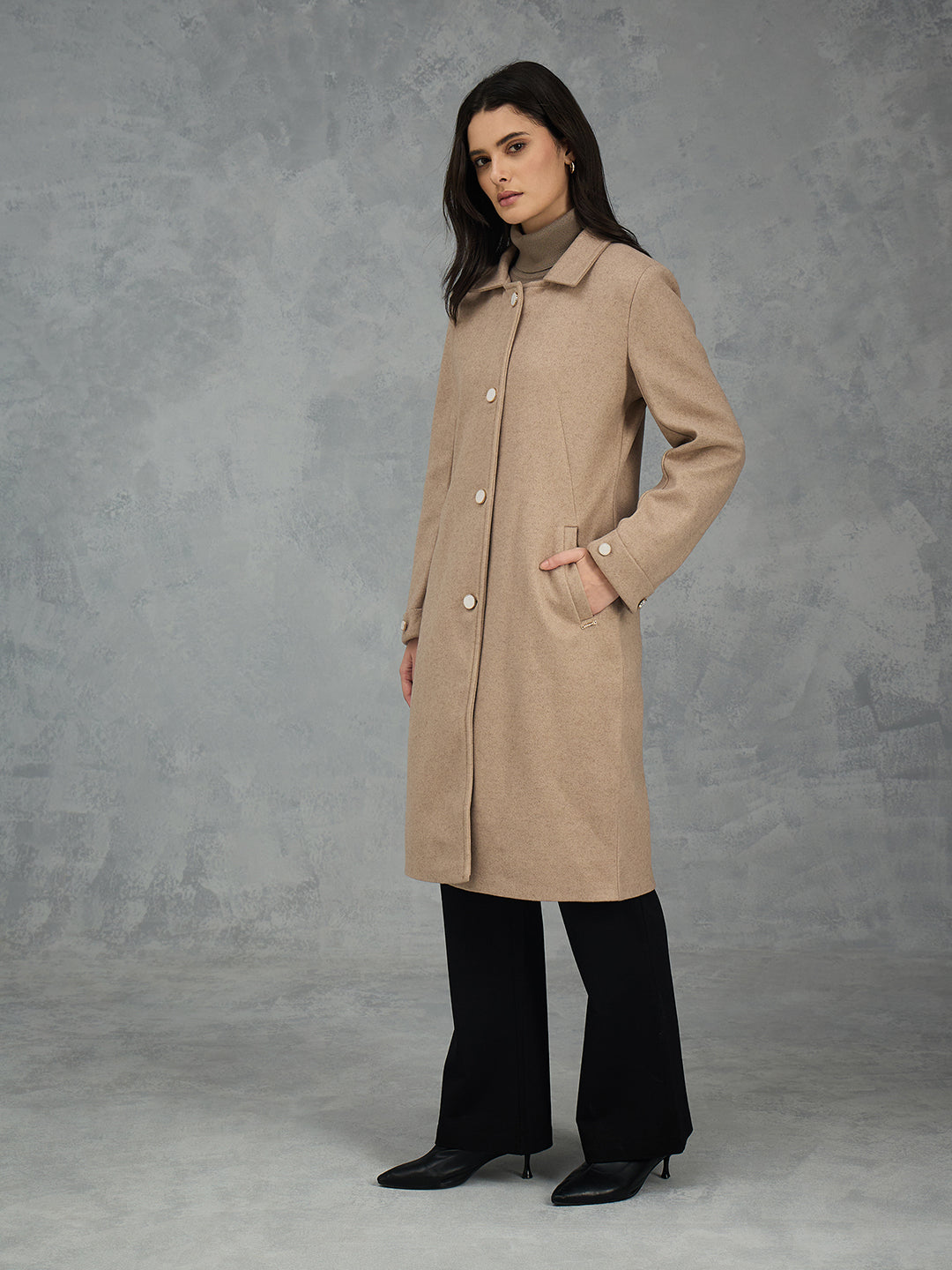 Iconic Women Brown Solid Collared Overcoat