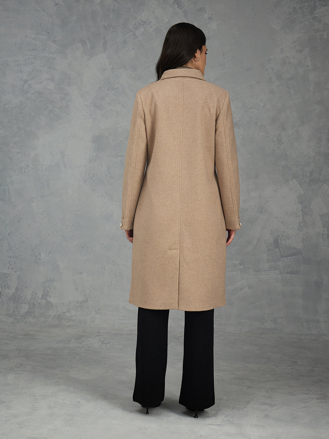 Iconic Women Brown Solid Collared Overcoat