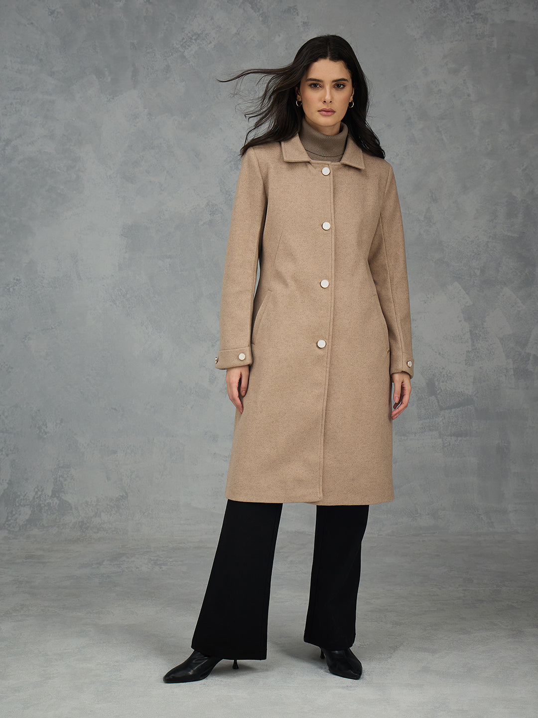 Iconic Women Brown Solid Collared Overcoat