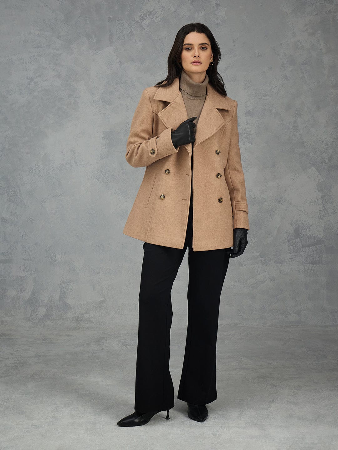 Iconic Women Brown Solid Lapel Collar Overcoat