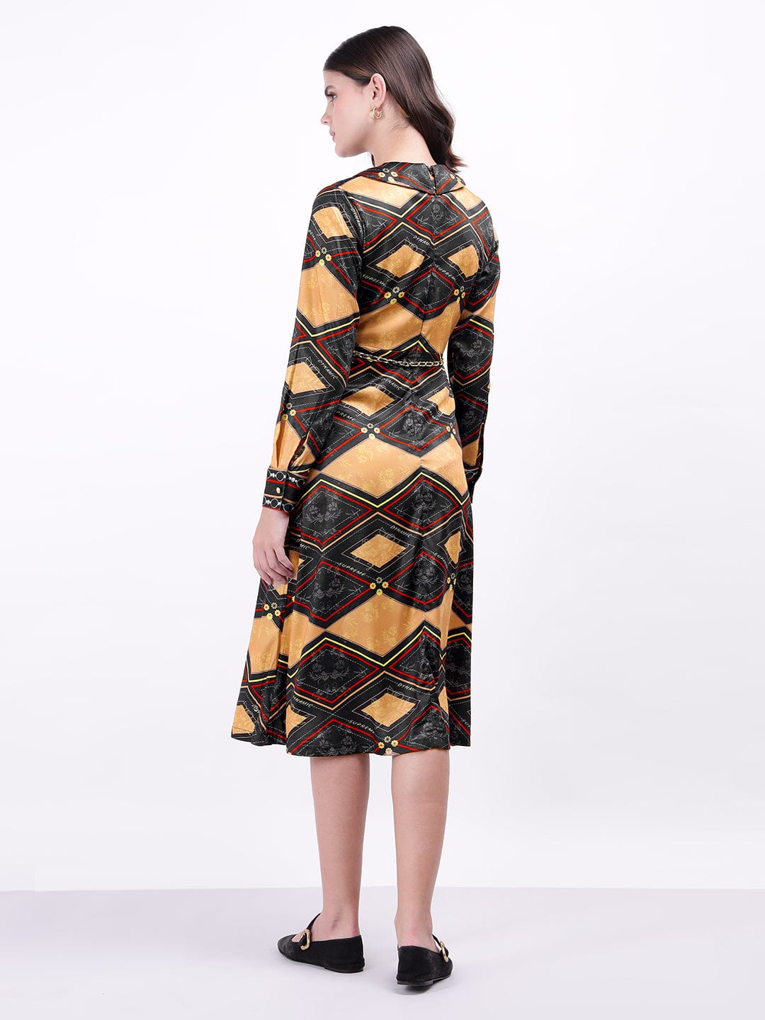 Iconic Women Black Printed Collar Dress