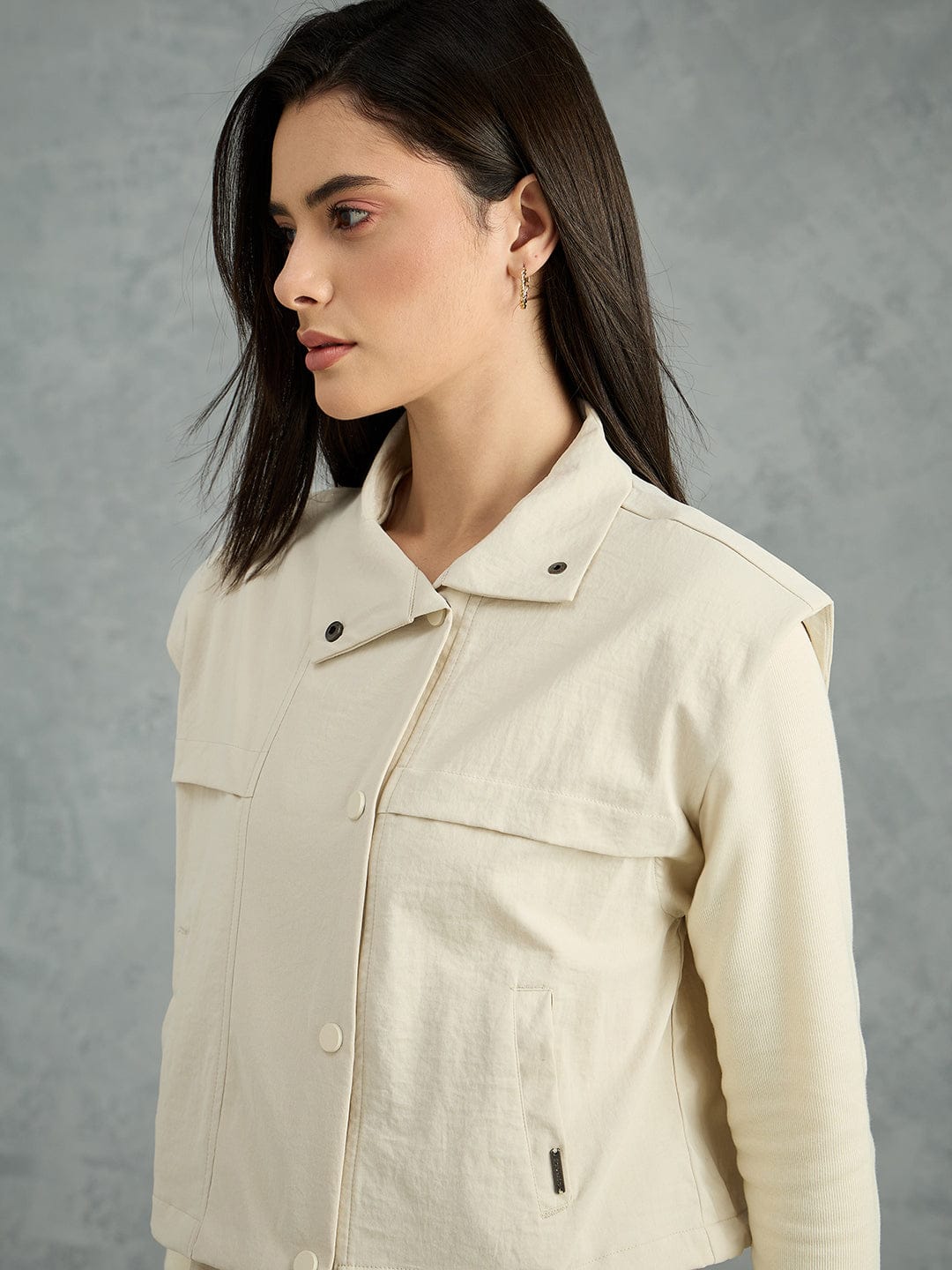 Iconic Women Beige Solid Pure Cotton Collared Dress