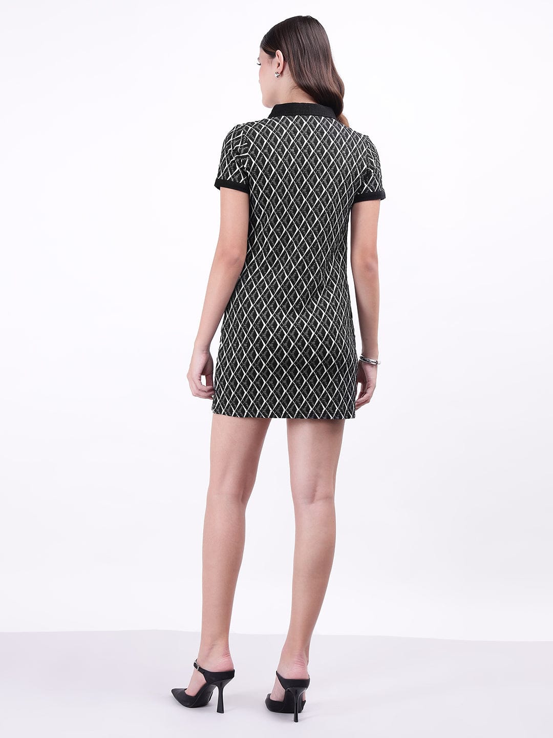 Iconic Women Black Textured Polo Dress