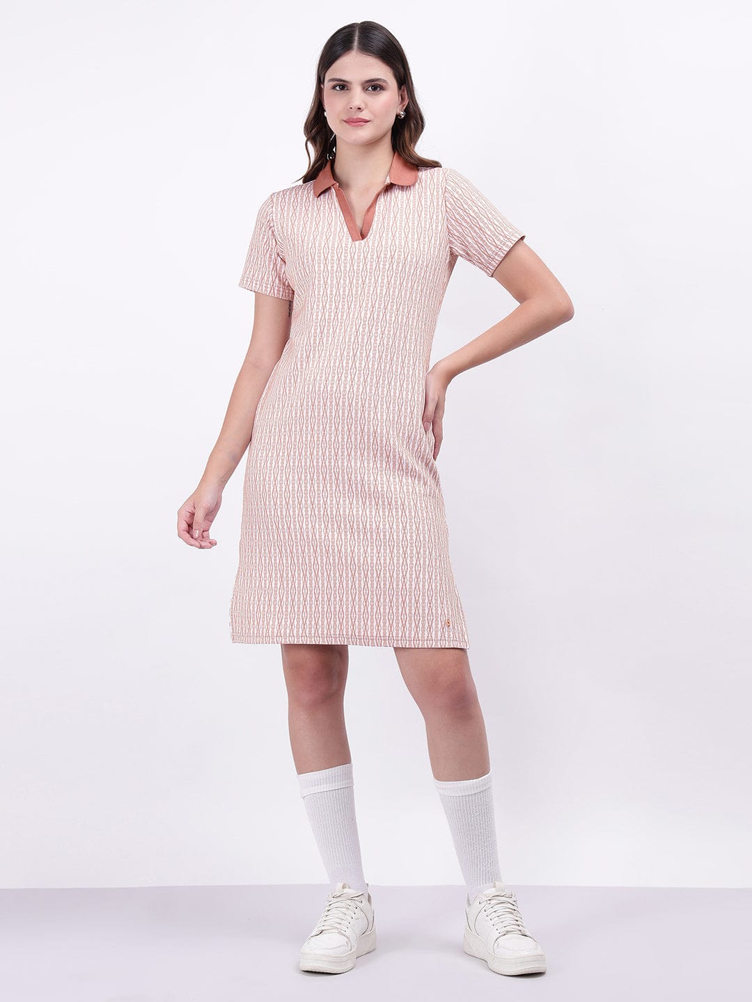 Iconic Women Pink Textured Polo Dress