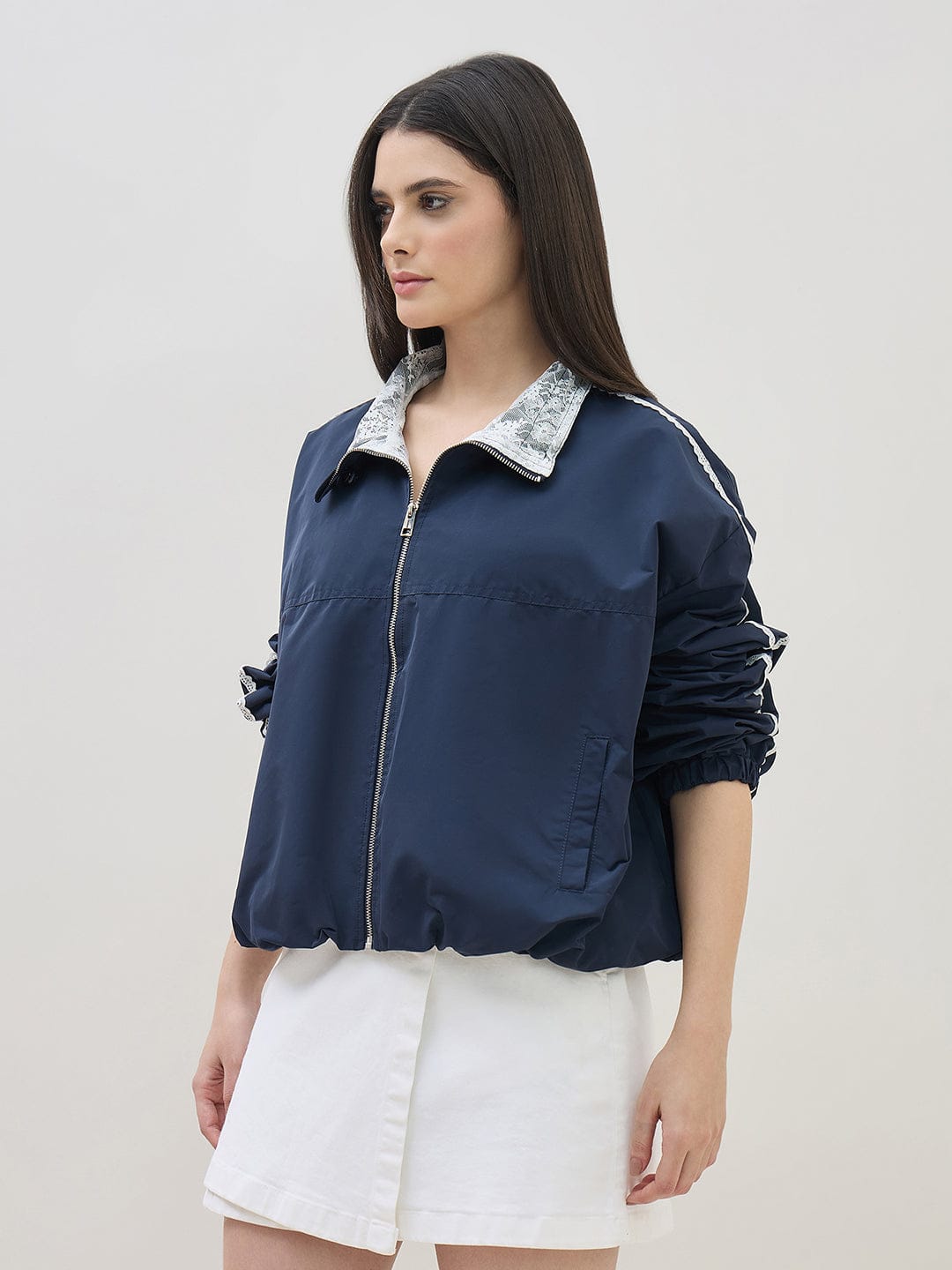 ICONIC Women Teal Blue Polo Collar Regular Fit Jacket