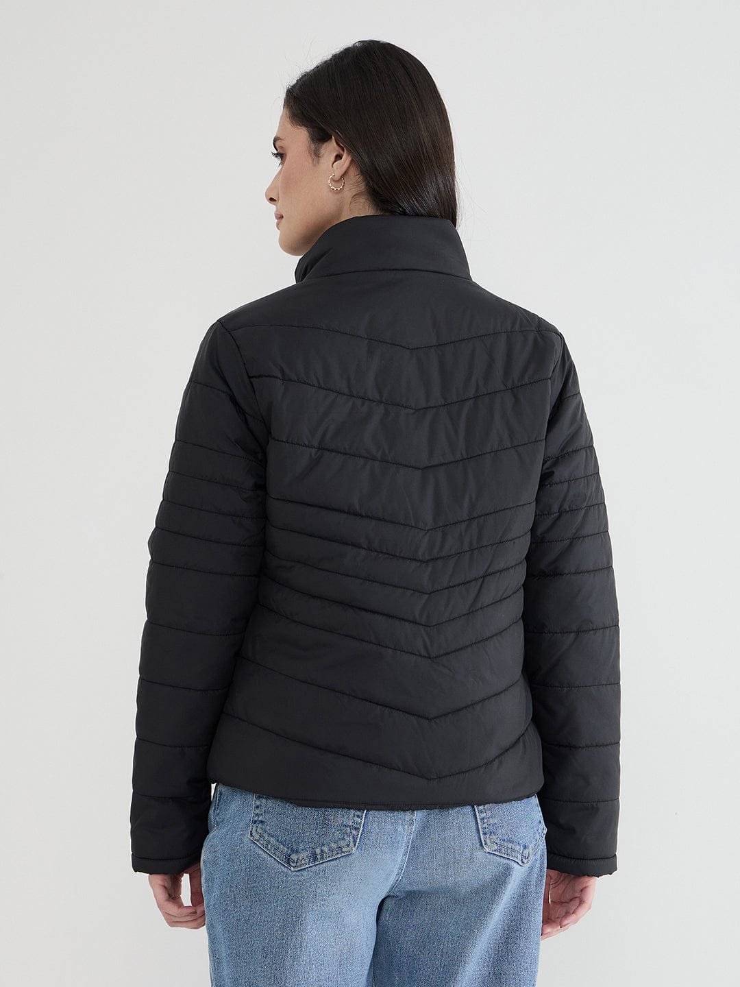 Iconic Women Black Solid High Neck Jacket