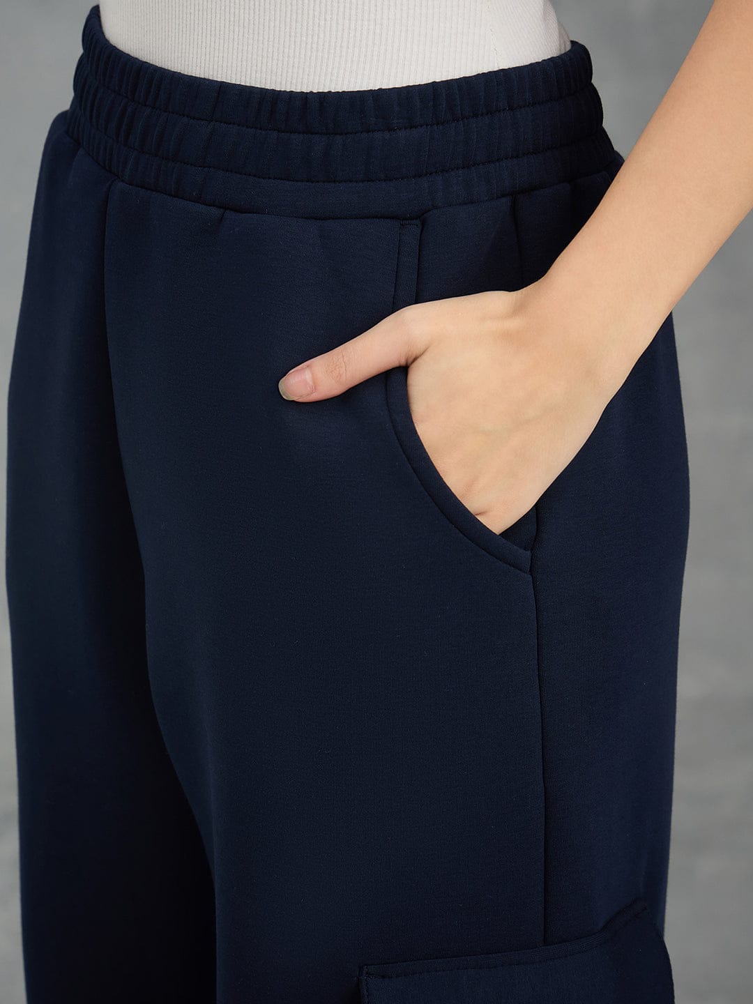 Iconic Women Navy Blue Solid Cargo Fit Sweat Pant