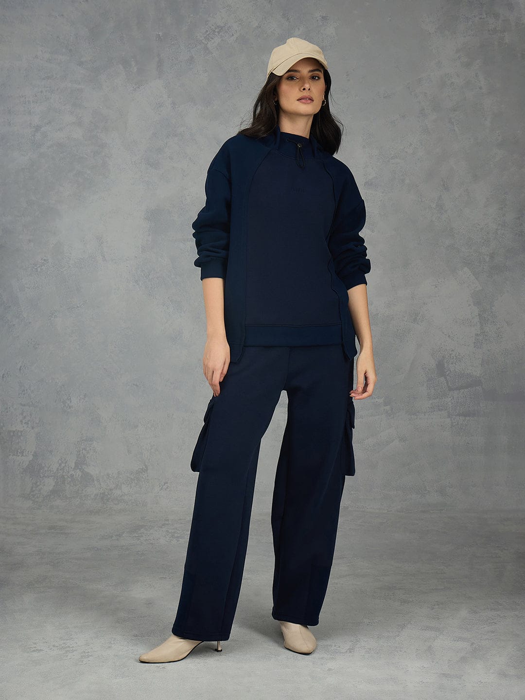 Iconic Women Navy Blue Solid Cargo Fit Sweat Pant