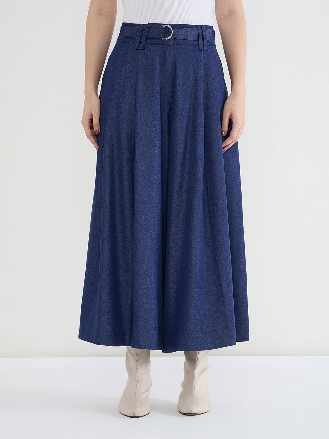 Iconic Women Blue Solid Pure Cotton Pant