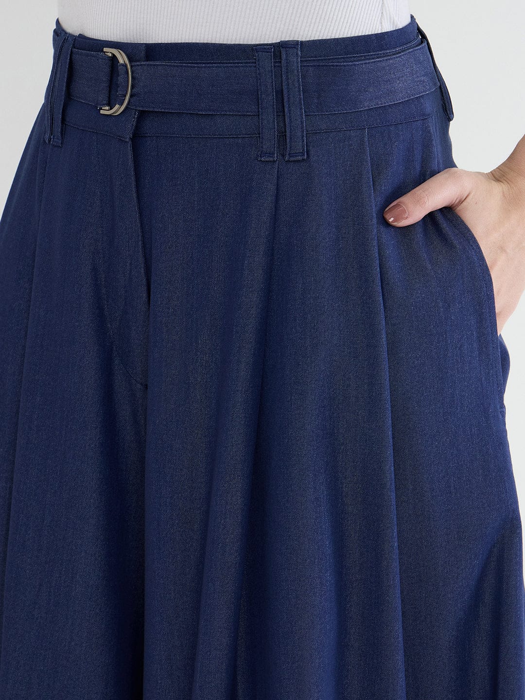 Iconic Women Blue Solid Pure Cotton Pant