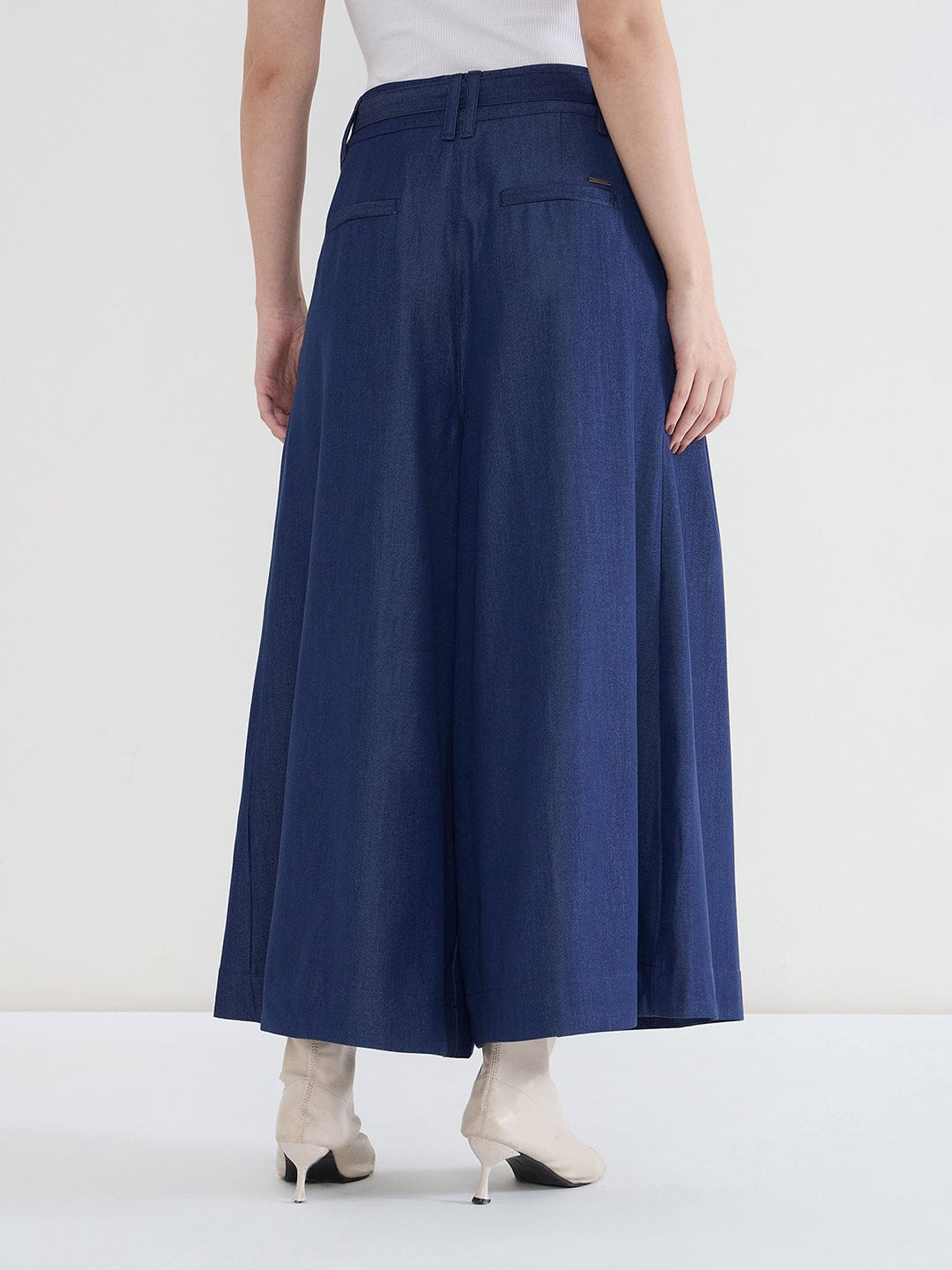 Iconic Women Blue Solid Pure Cotton Pant