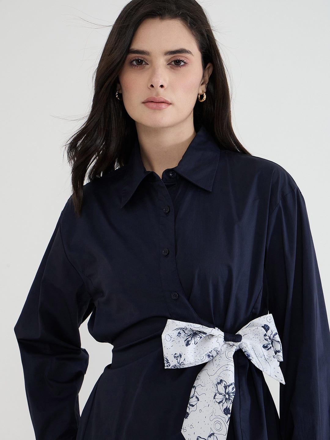 Iconic Women Navy Blue Solid Collared Shirt