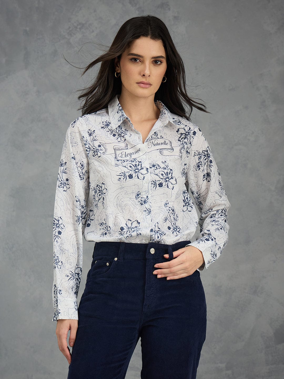 Iconic Women Off White Printed Collared Shirt
