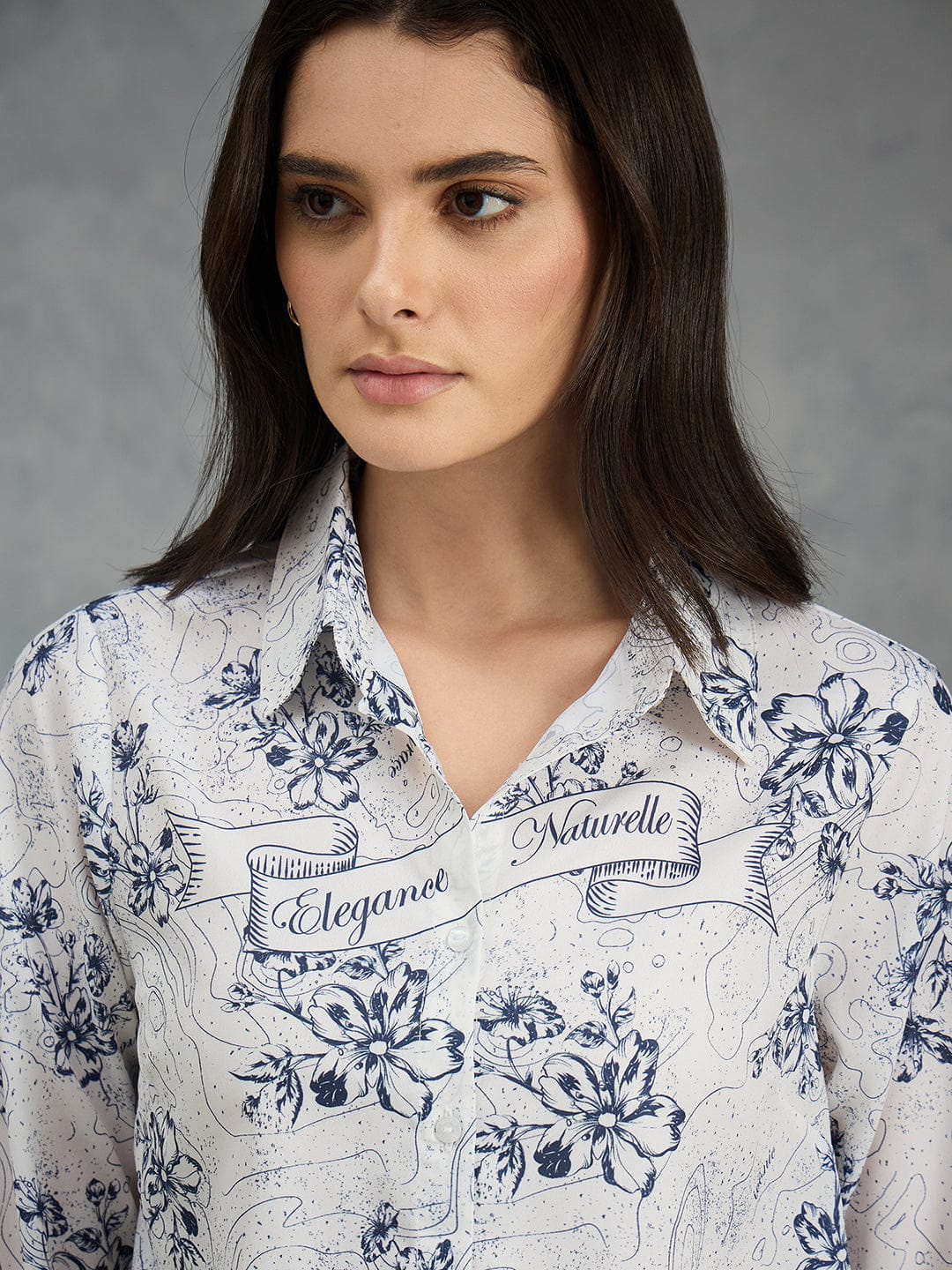 Iconic Women Off White Printed Collared Shirt