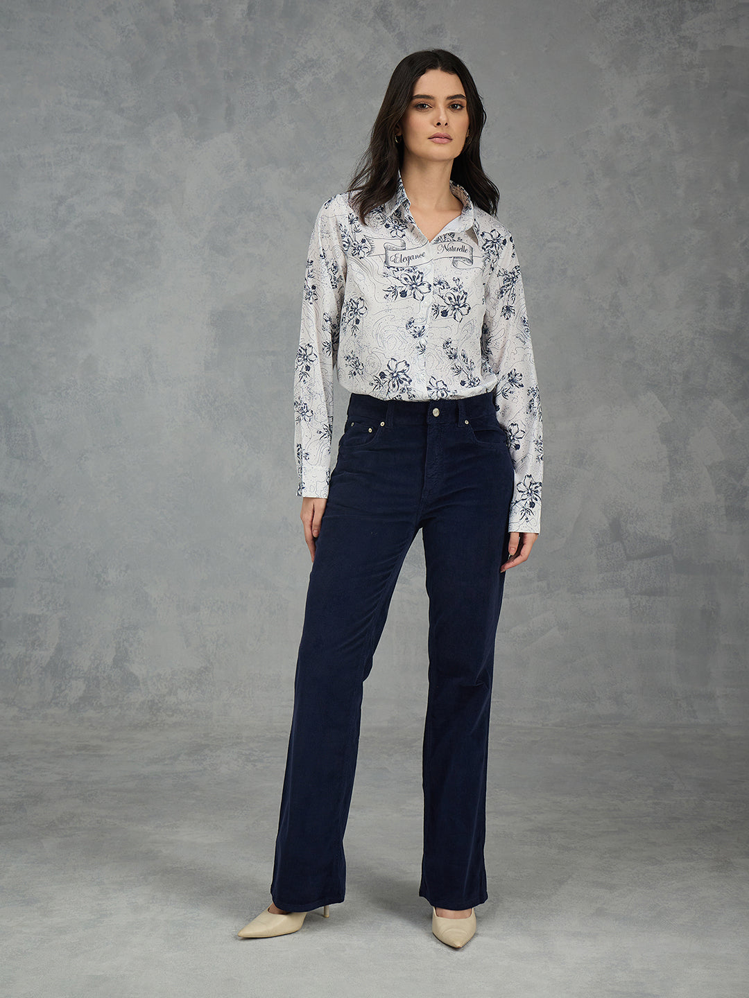 Iconic Women Off White Printed Collared Shirt