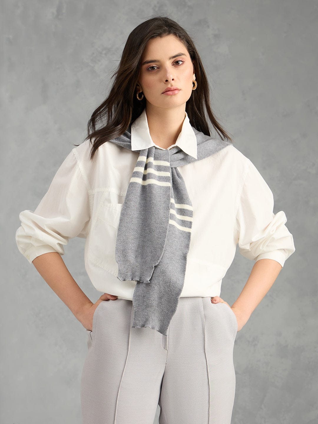 Iconic Women White Solid Pure Cotton Collared Shirt