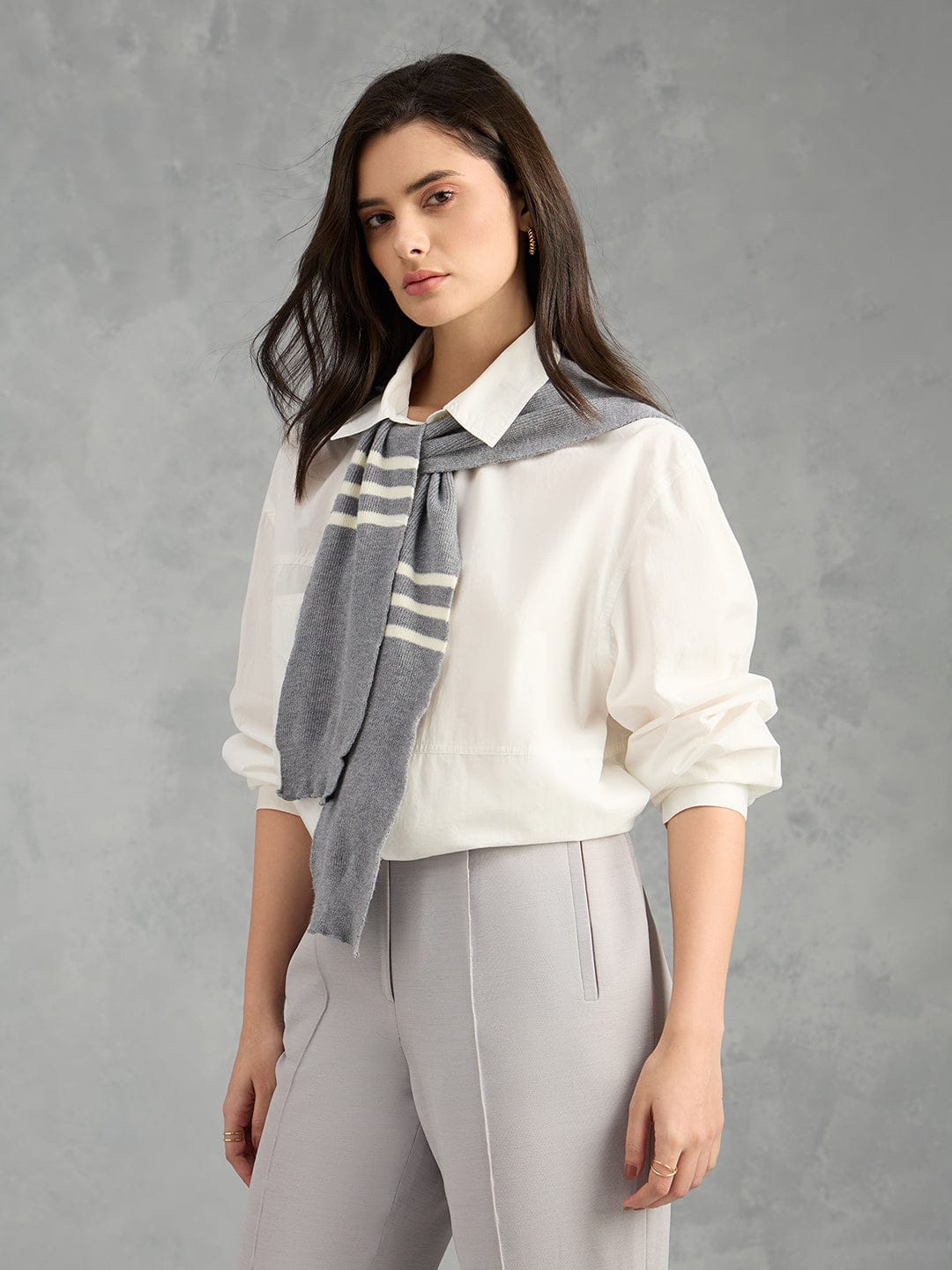 Iconic Women White Solid Pure Cotton Collared Shirt