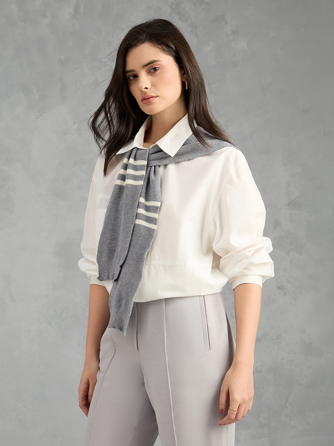 Iconic Women White Solid Pure Cotton Collared Shirt