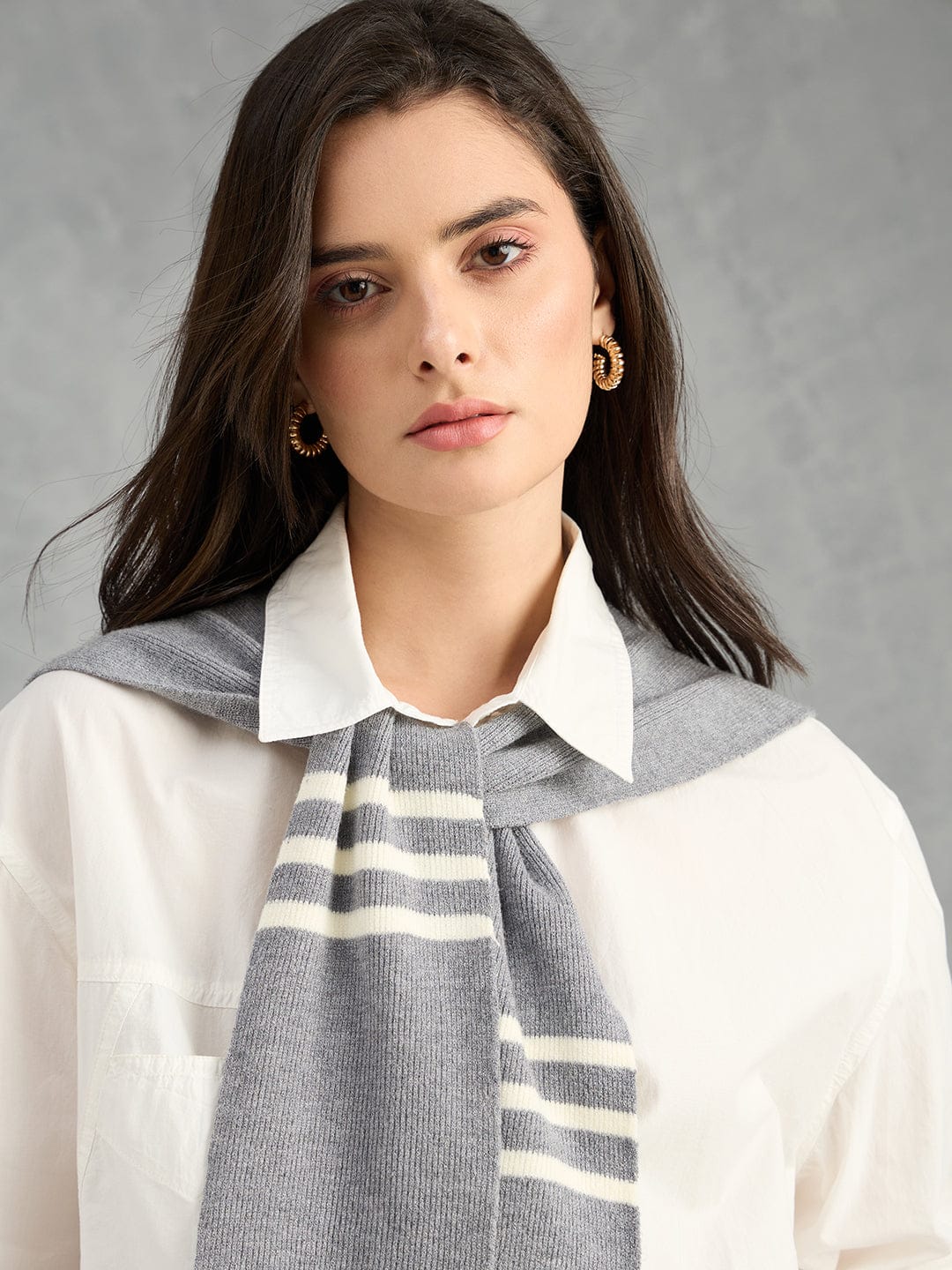 Iconic Women White Solid Pure Cotton Collared Shirt