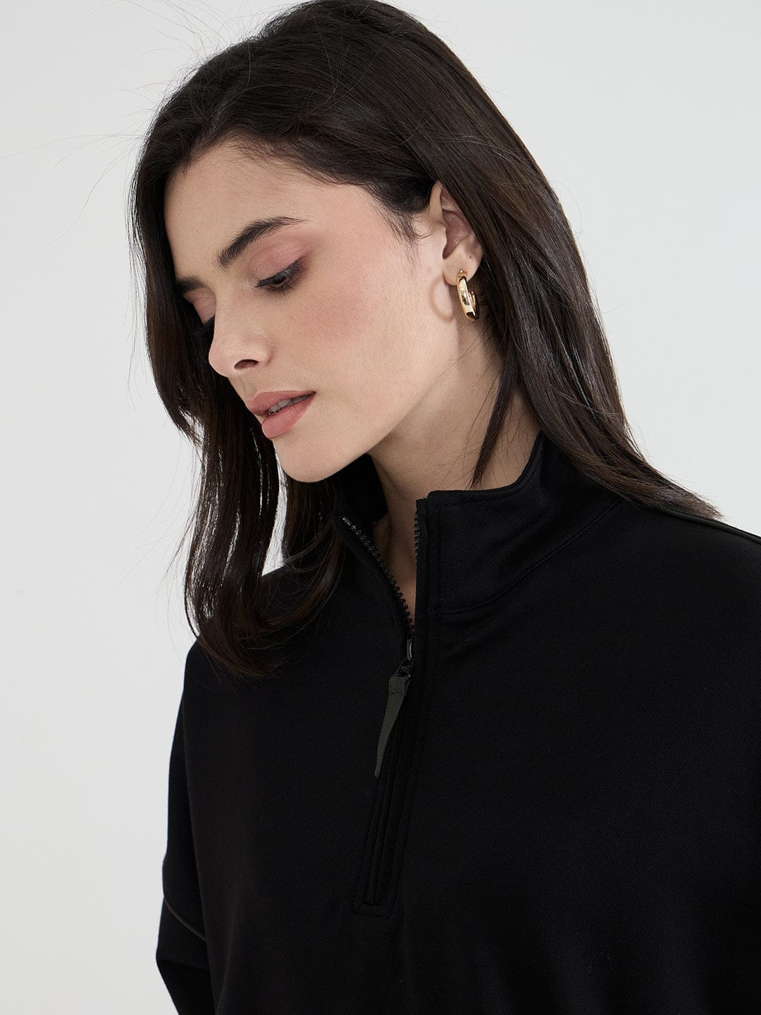 Iconic Women Black Solid Collared Sweatshirt