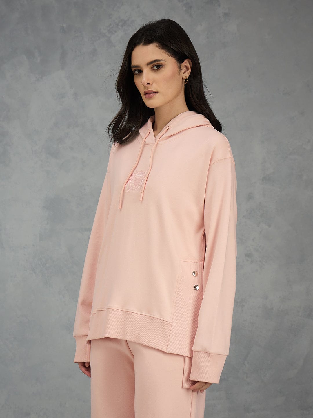 Iconic Women Pink Solid Hoodie Loose Fit