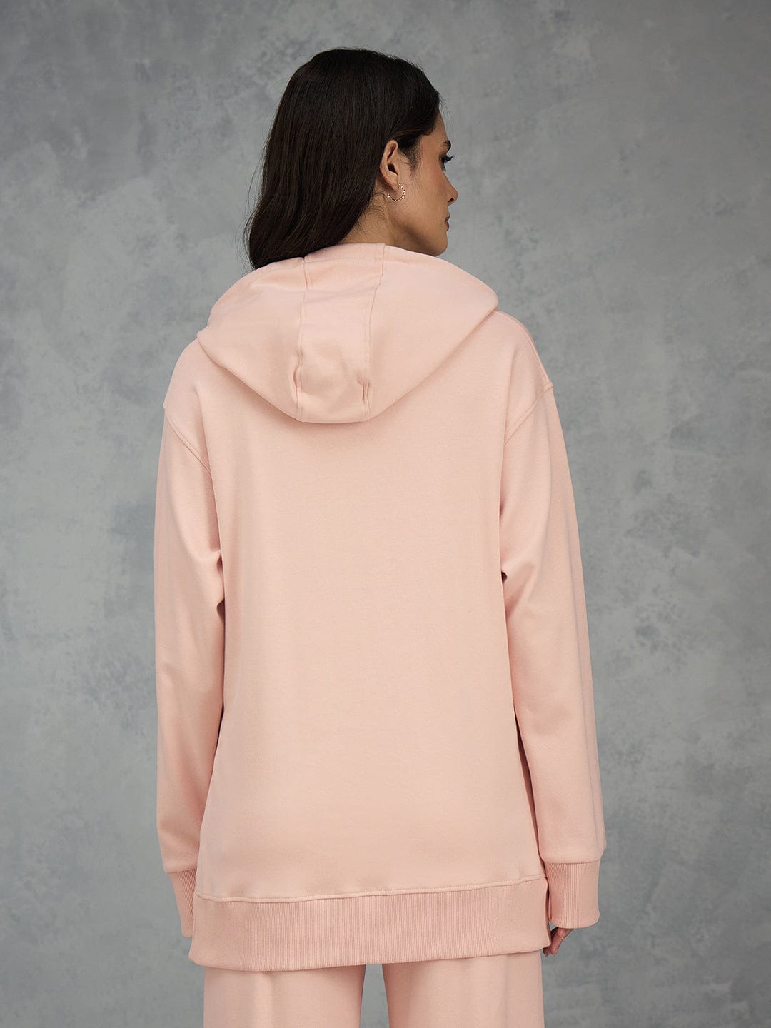 Iconic Women Pink Solid Hoodie Loose Fit