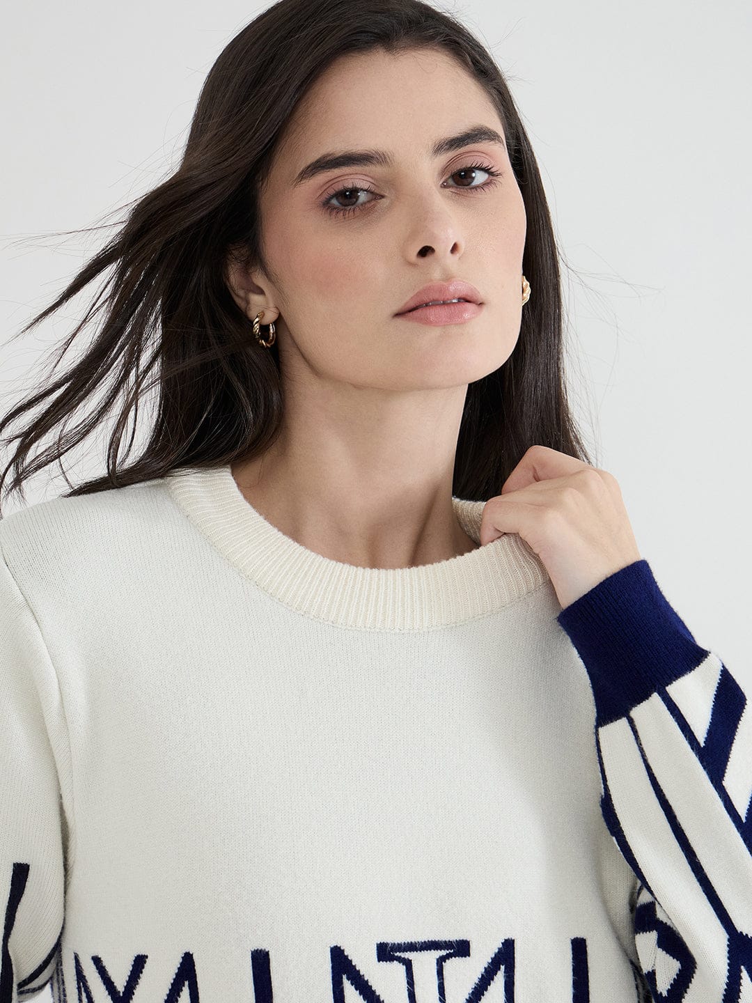 Iconic Women White Textured Round Neck Sweater