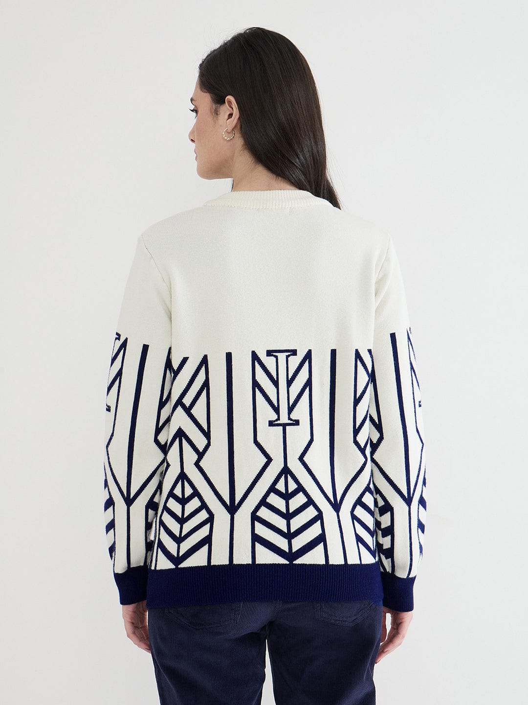 Iconic Women White Textured Round Neck Sweater