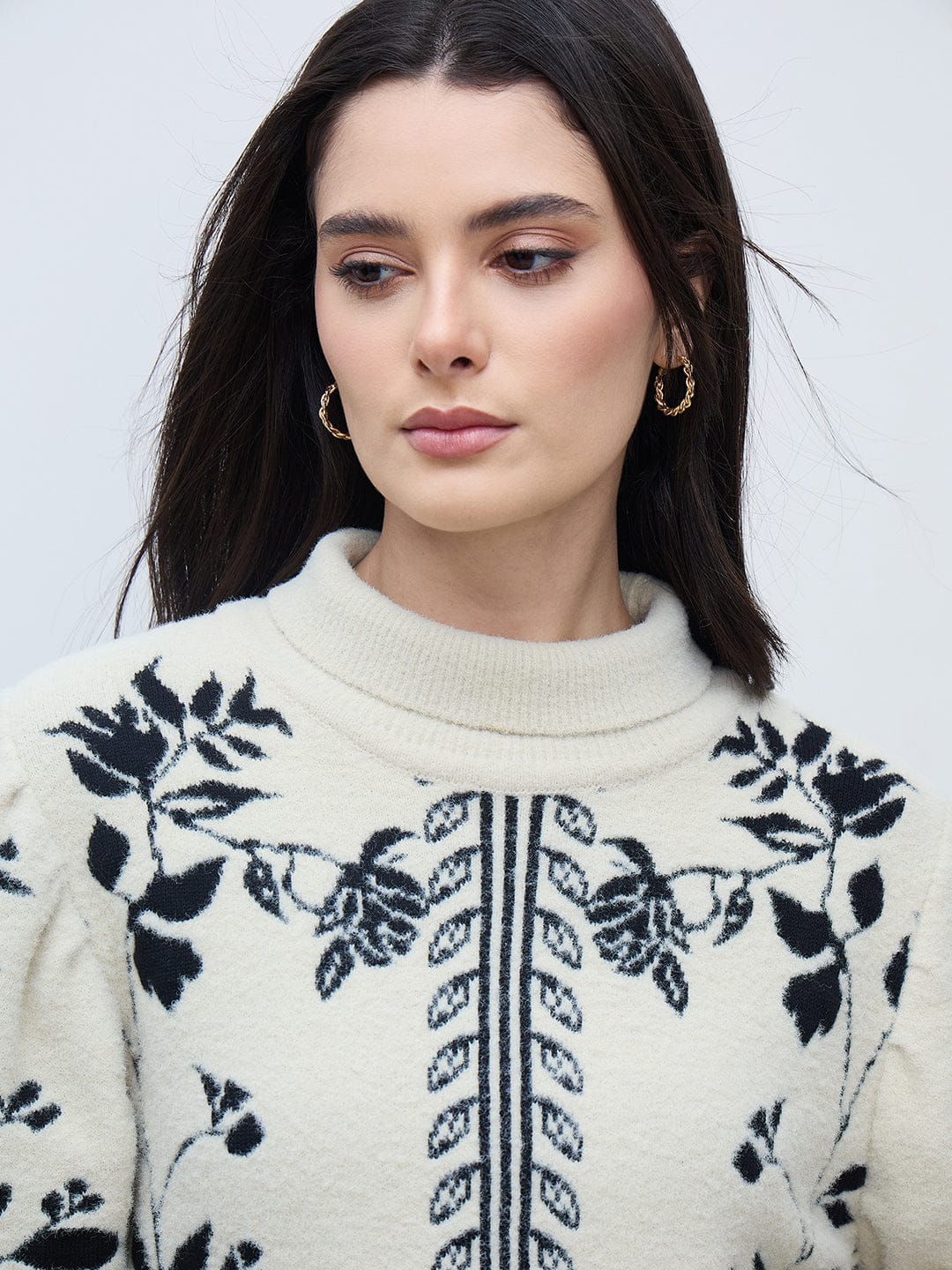 Iconic Women Off White Textured High Neck Sweater