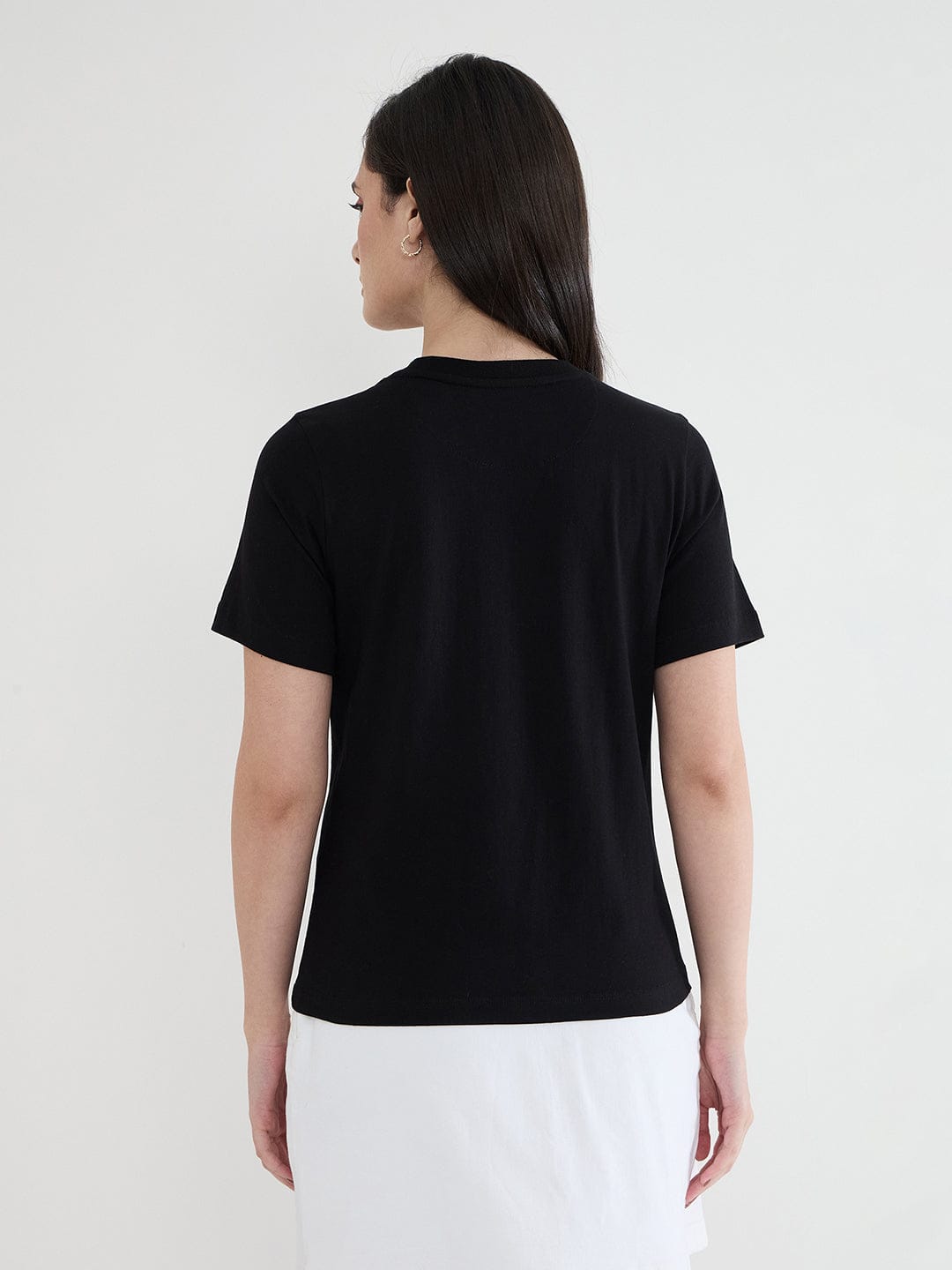 Iconic Women Black Printed Pure Cotton Round Neck T-Shirt