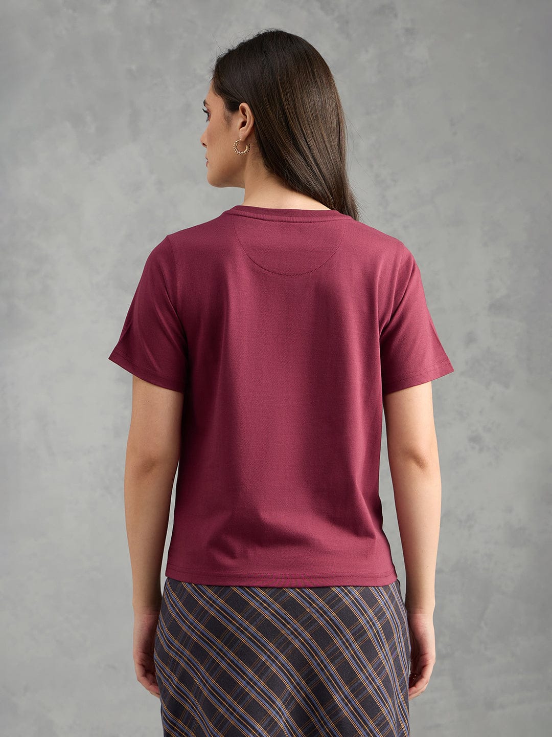 Iconic Women Maroon Printed Pure Cotton Round Neck T Shirt