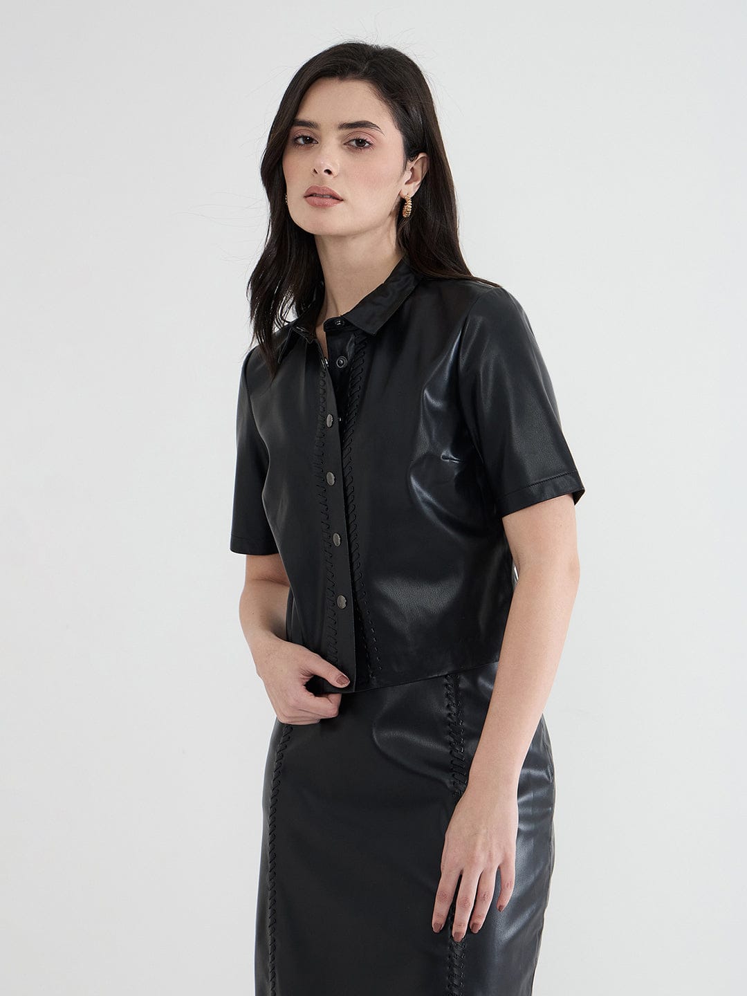 Iconic Women Black Solid Collared Shirt
