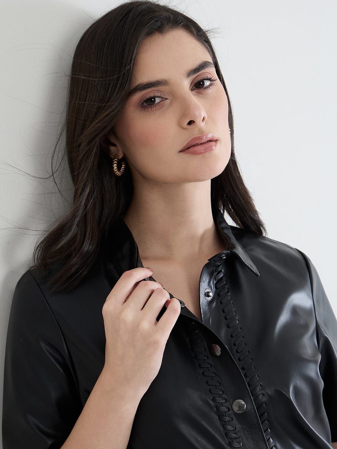 Iconic Women Black Solid Collared Shirt