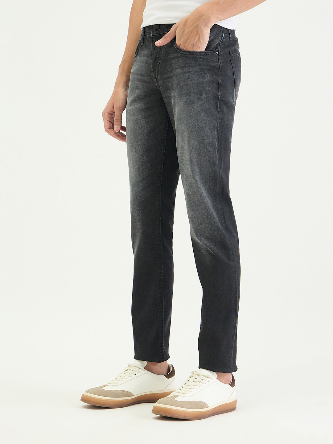 Antony Morato Men Tapered Fit Charcoal Black Solid Jeans
